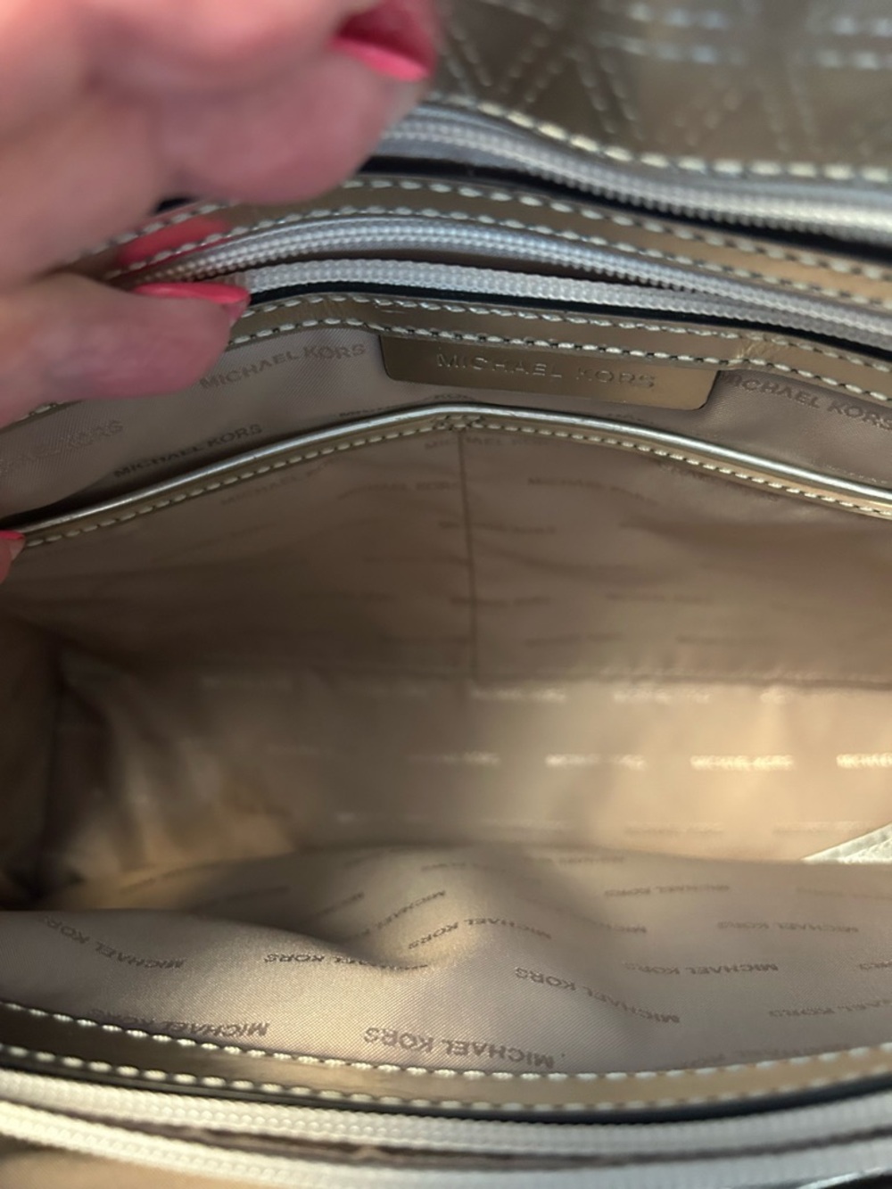 Michael Kors Metallic Silver Quilted Tote with MK Charm - Picture 11 of 15